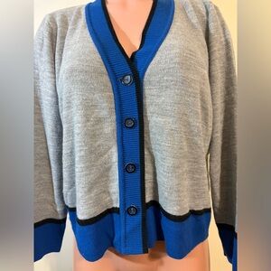 Karen Lessly acrylic sweater Women’s vintage USA cardigan Gray Grey Blue size PM